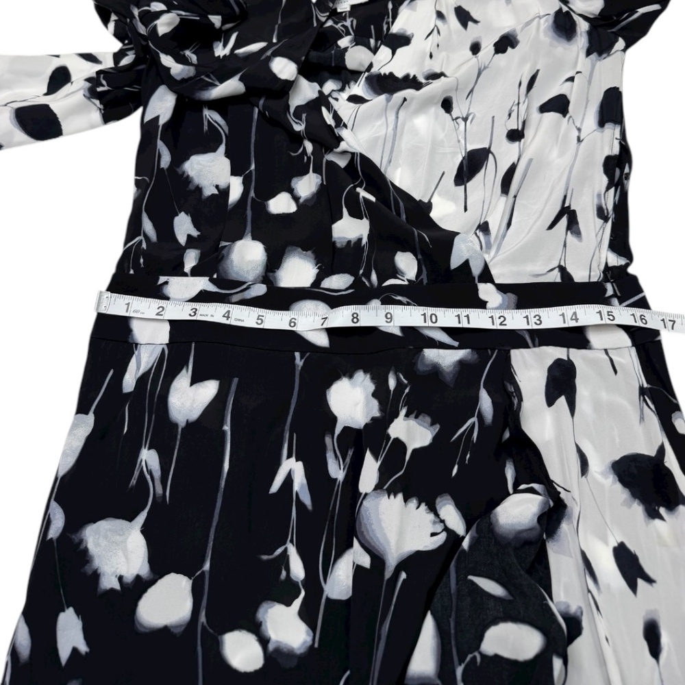 Equipment Neema Silk Feel Wrap Midi Dress Black White Floral Size 8 - Picture 10 of 15